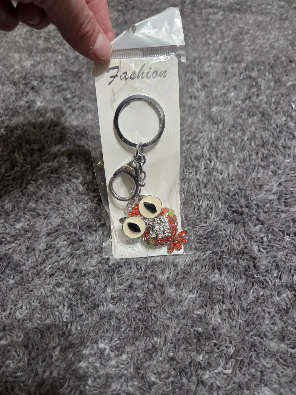 Owl Crystal Keychain - Red and White